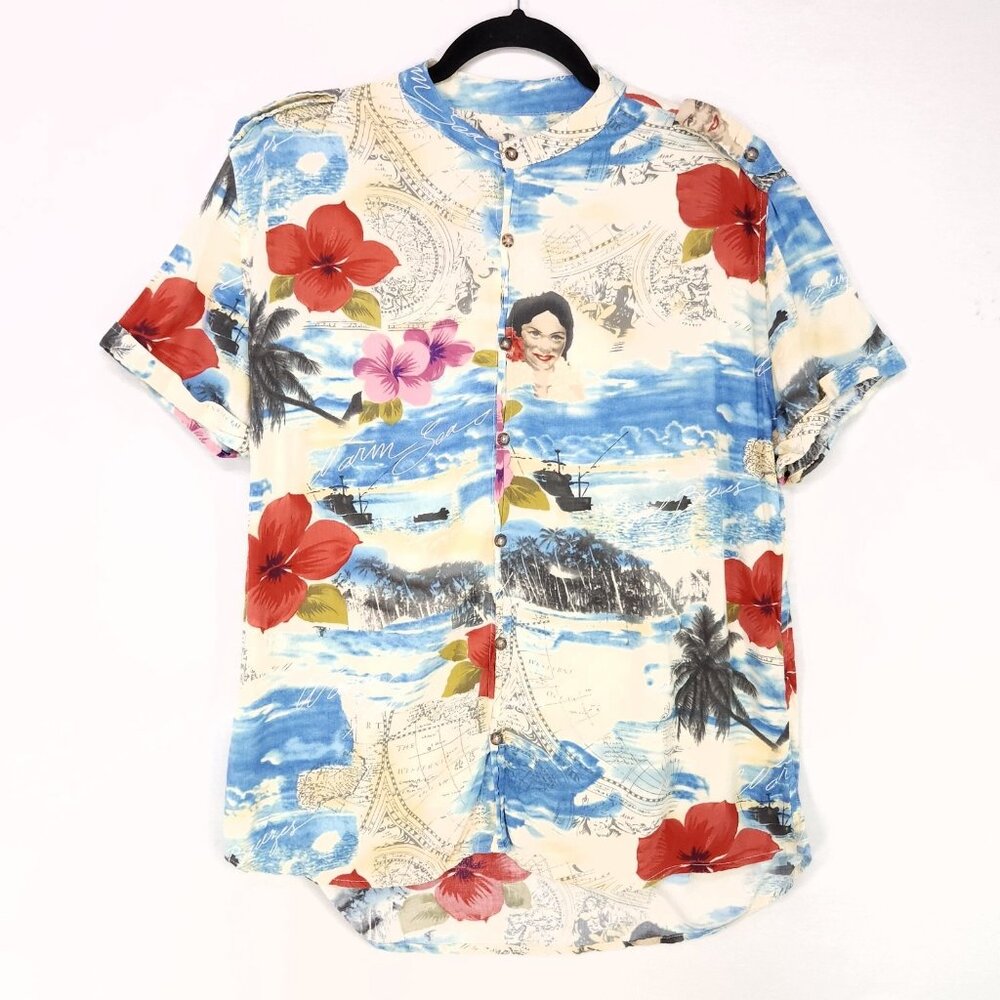 Heidi Merrick By Jams World Floral Hawaiian Aloha Shirt Tropoque Mens Small